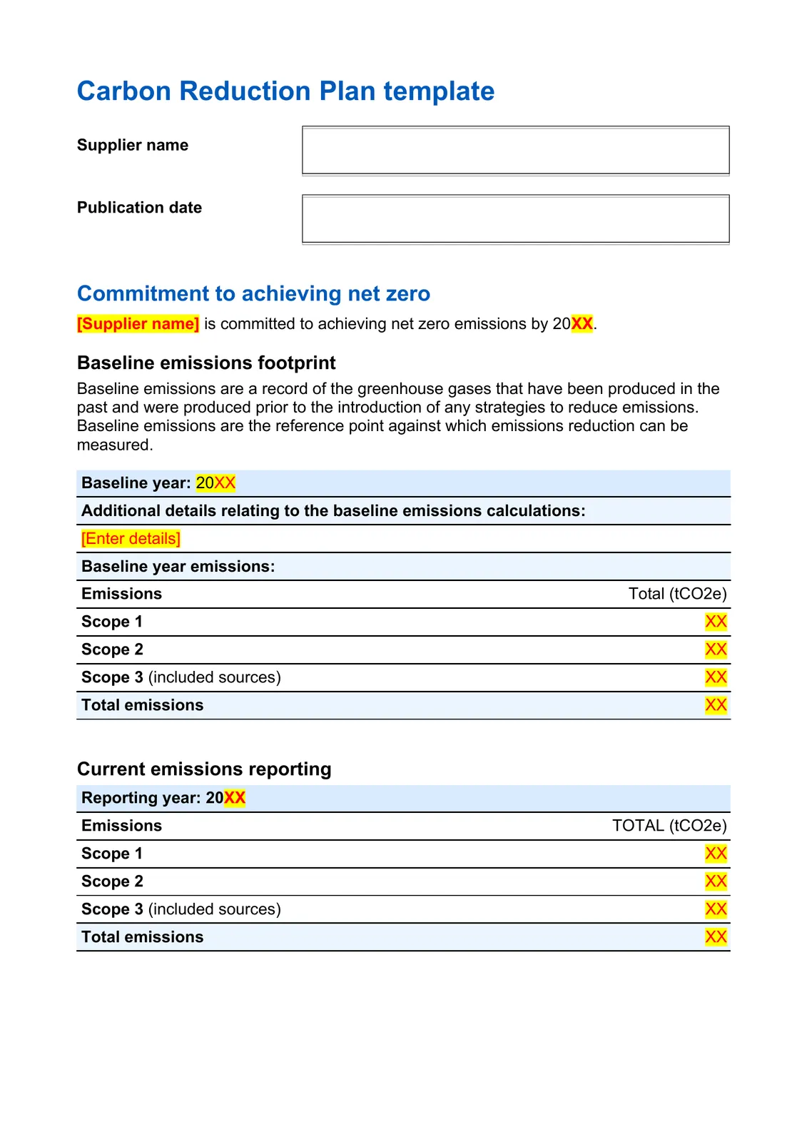 Page 3 of the PPN 006 Carbon Reduction Plan template