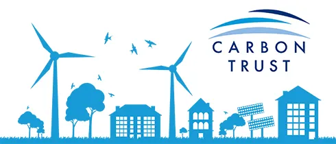Carbon Trust sustainability illustration with wind turbines and renewable energy