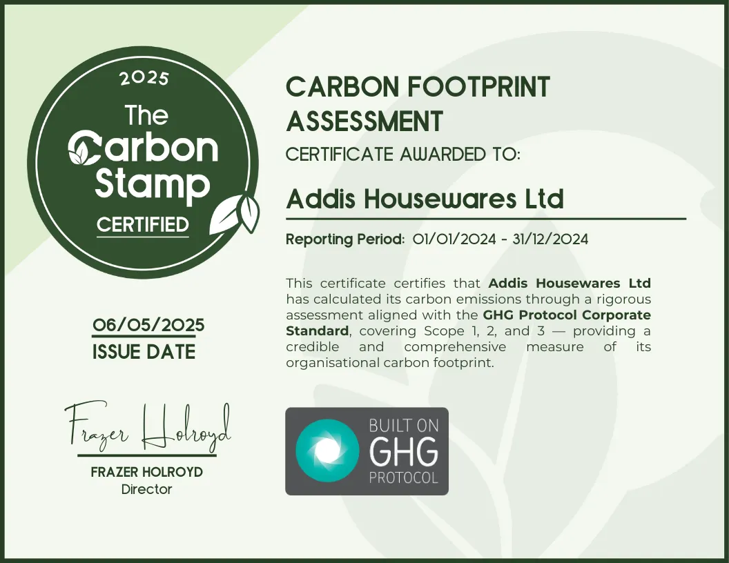 Addis Housewares certificate