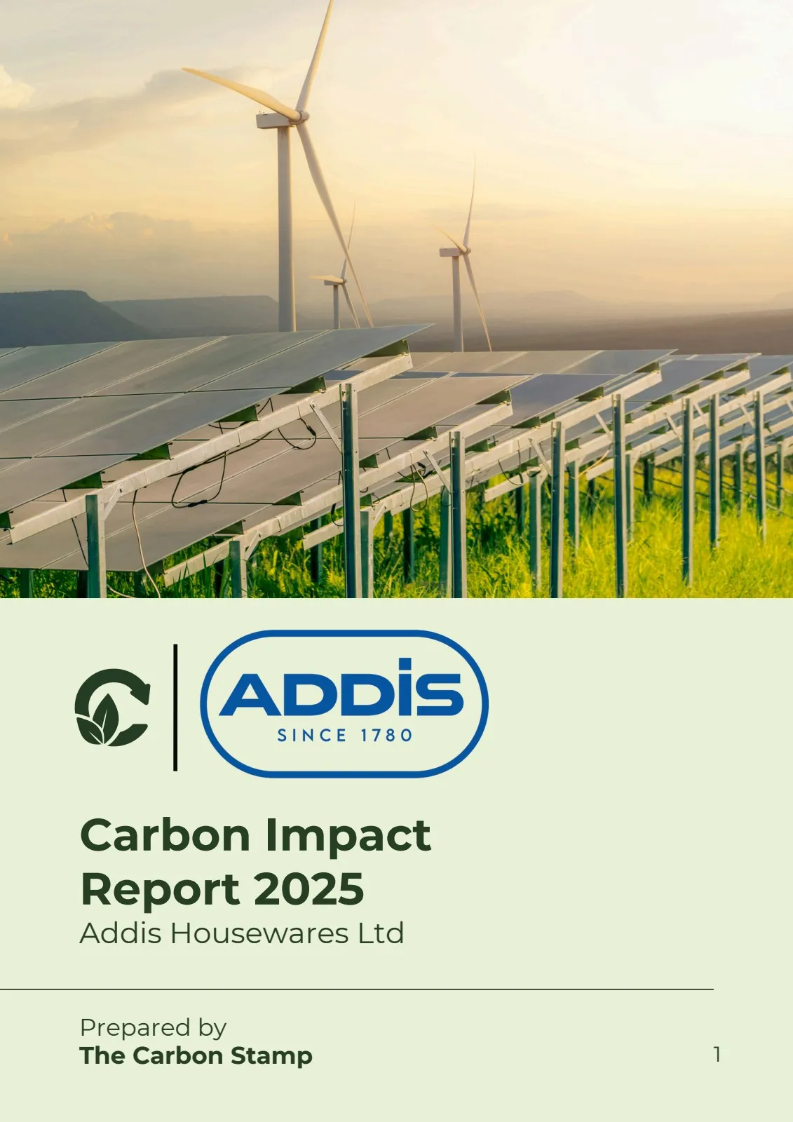 Example Carbon Impact Report cover, Addis Housewares